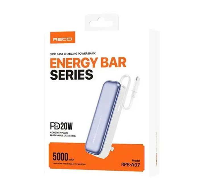 Recci Power Bank 5000mAh 20W 3 IN 1 FAST CHARGING RPB-A07 - Image 3